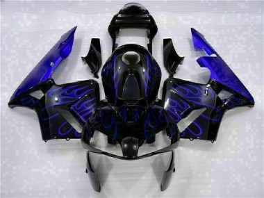 CBR 600 RR 2003-2004 Verkleidungen - Schwarz mit Blaur Flamme