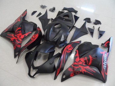 CBR 600 RR 2009-2012 Verkleidungen - Matt Schwarz mit rotem Totenkopf