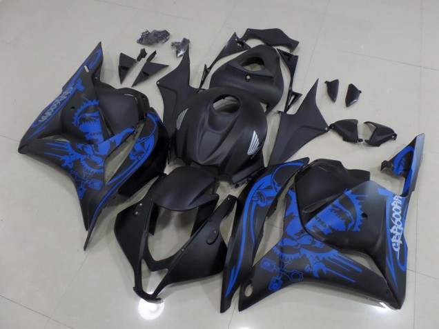 CBR 600 RR 2009-2012 Verkleidungen - Matt Schwarzer blauer Totenkopf CBR 600 RR 2009-2012 Verkleidungen - Matt Schwarzer blauer Totenkopf