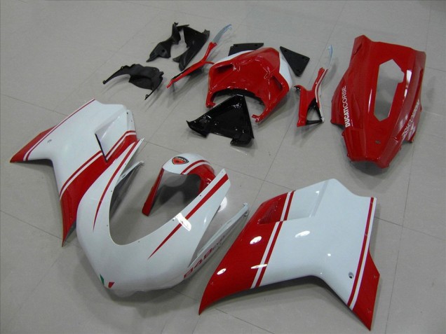 Ducati 848 1098 1198 2007-2014 Verkleidungen - Weiß Und Rot Rennen Version Ducati 848 1098 1198 2007-2014 Verkleidungen - Weiß Und Rot Rennen Version