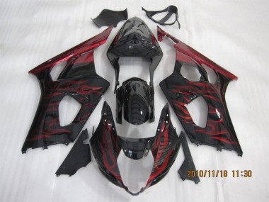 GSXR 1000 K3 2003-2004 Verkleidungen - Schwarz rote Flamme