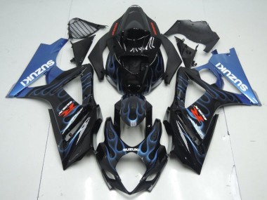 GSXR 1000 K7 2007-2008 Verkleidungen - Schwarze Blau Flamme
