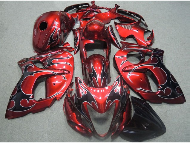 GSXR 1300 Hayabusa 1996-2007 Verkleidungen - Rot mit Schwarz Flamme GSXR 1300 Hayabusa 1996-2007 Verkleidungen - Rot mit Schwarz Flamme