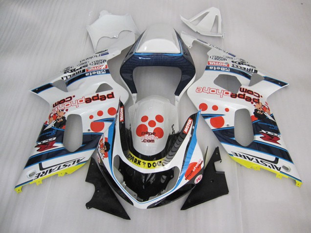GSXR 600 K1 K2 K3 2001-2003 Verkleidungen - Weiß Blau Dunkel Hund GSXR 600 K1 K2 K3 2001-2003 Verkleidungen - Weiß Blau Dunkel Hund