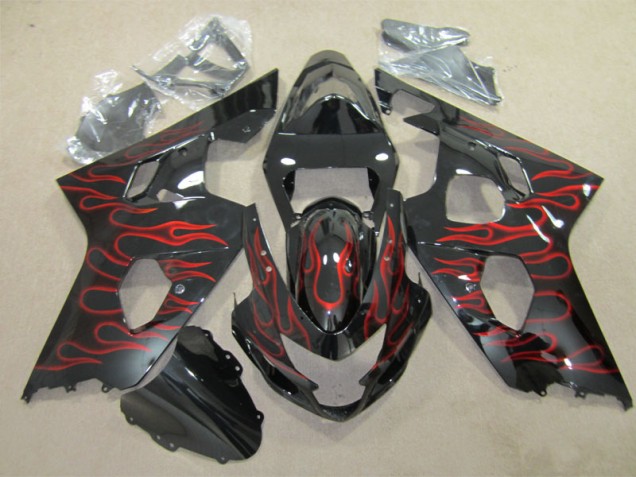 GSXR 600 K4 2004-2005 Verkleidungen - Schwarz rote Flamme GSXR 600 K4 2004-2005 Verkleidungen - Schwarz rote Flamme