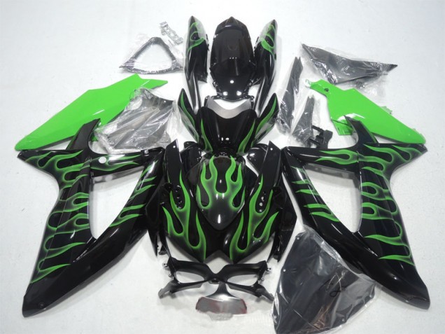GSXR 600 K8 2008-2010 Verkleidungen - Schwarze Grüne Flamme GSXR 600 K8 2008-2010 Verkleidungen - Schwarze Grüne Flamme