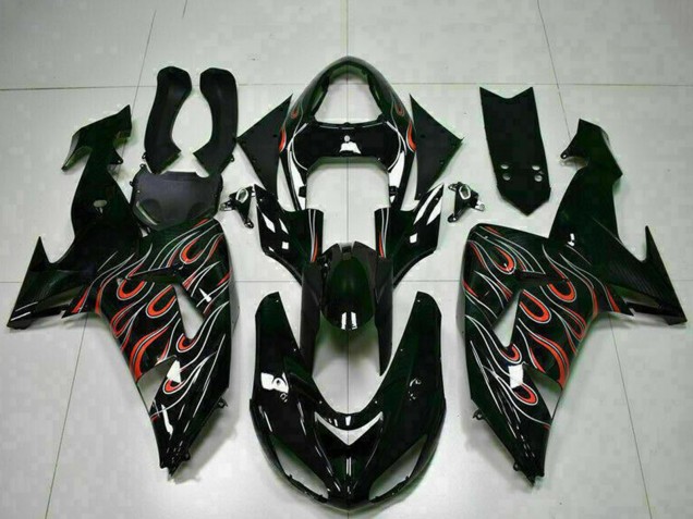 Rabatt Kawasaki ZX10R Motorrad Verkleidung Kit 2006-2007 - Glanzendes Schwarz Rot Flamme