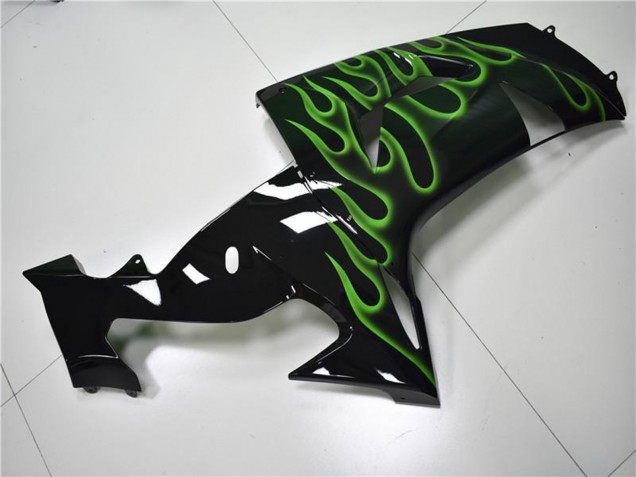 Rabatt Kawasaki ZX10R Motorrad Verkleidung 2006-2007 - Glanzendes Schwarz Grun Flamme