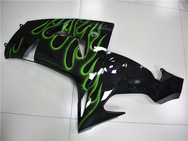 Rabatt Kawasaki ZX10R Motorrad Verkleidung 2006-2007 - Glanzendes Schwarz Grun Flamme