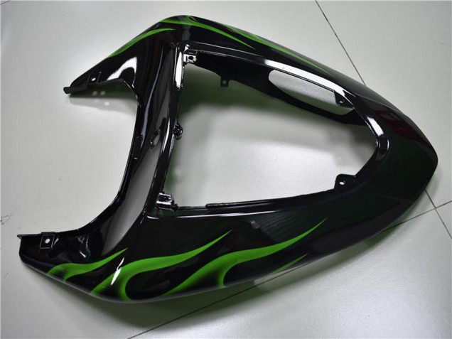 Rabatt Kawasaki ZX10R Motorrad Verkleidung 2006-2007 - Glanzendes Schwarz Grun Flamme