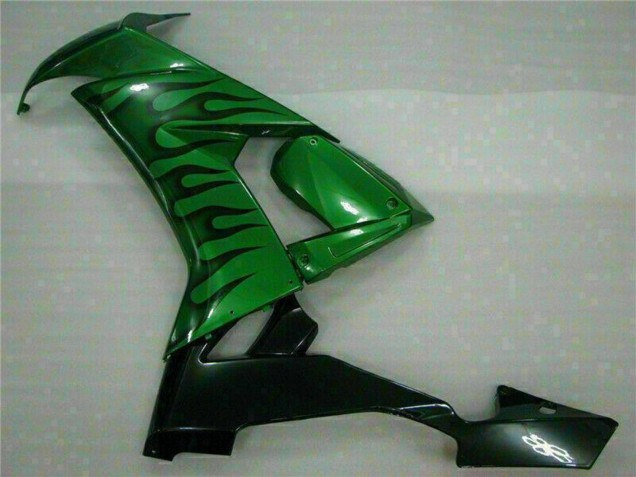 Rabatt Kawasaki ZX10R Motorrad Verkleidung 2008-2010 - Glanzendes Schwarz Grun Flamme