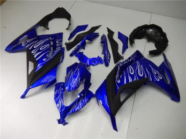 Rabatt Kawasaki Ninja 300 EX300R Motorrad Verkleidung 2013-2024 - Blau Schwarz Weiss Flamme