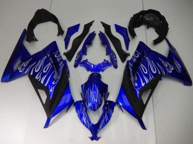 Rabatt Kawasaki Ninja 300 EX300R Motorrad Verkleidung 2013-2024 - Blau Schwarz Weiss Flamme