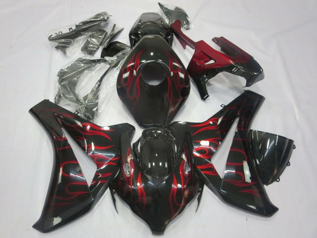 Rabatt Honda CBR1000RR Motorrad Verkleidung 2008-2011 - Glanzendes Schwarz Rot Flamme