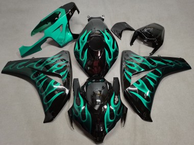 Rabatt Honda CBR1000RR Motorrad Verkleidung 2008-2011 - Glanzendes Schwarz Grun Flamme