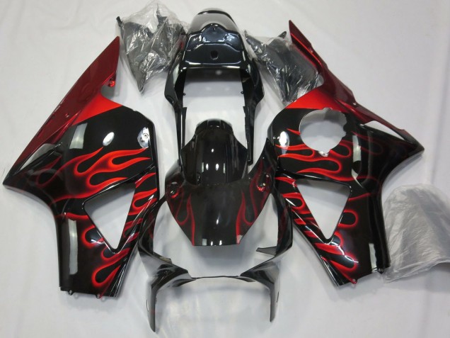 Rabatt Honda CBR954RR Motorrad Verkleidung 2002-2003 - Glanzendes Schwarz Rot Flamme