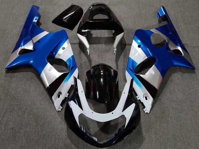 Rabatt Suzuki GSXR 1000 Motorrad Verkleidung 2000-2002 - Blau Silber Glanzendes Schwarz OEM Stil