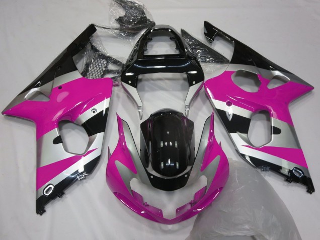 Rabatt Suzuki GSXR 1000 Motorrad Verkleidung 2000-2002 - Rosa Silber Glanzendes Schwarz OEM Stil