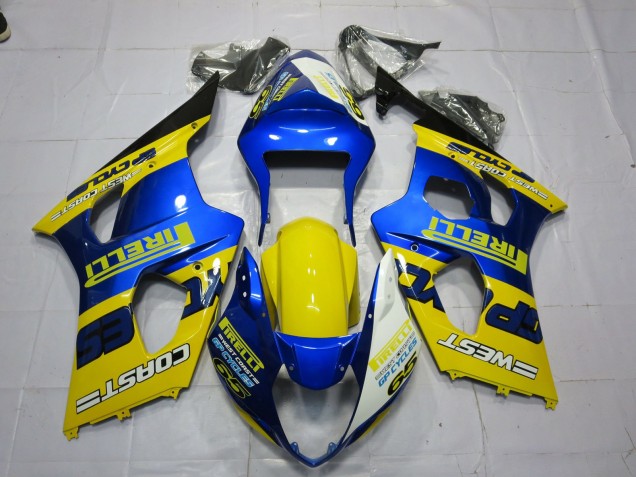 Rabatt Suzuki GSXR 1000 Motorrad Verkleidung 2003-2004 - Blau Gelb Schwarz Pirelli