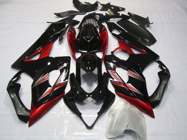 Rabatt Suzuki GSXR 1000 Motorrad Verkleidung 2005-2006 - Glanzendes Schwarz Rot Flare