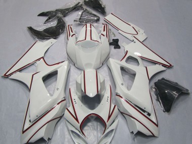 Rabatt Suzuki GSXR 1000 Motorrad Verkleidung 2007-2008 - Weiss mit Rot PinStreifen