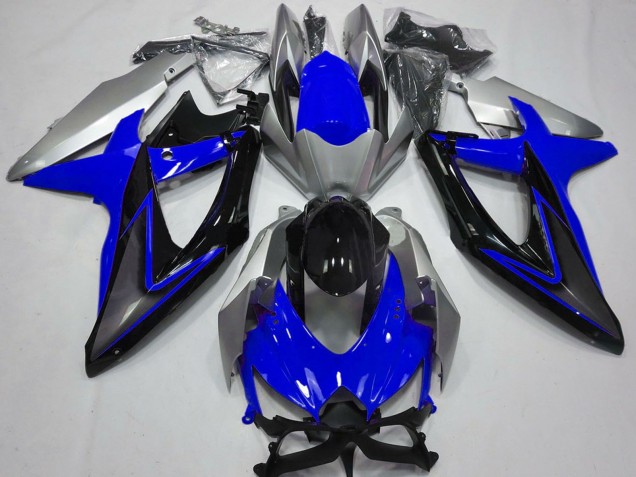 Rabatt Suzuki GSXR 600 / GSXR 750 Motorrad Verkleidung 2008-2010 - Silber Blau Glanzendes Schwarz