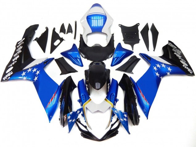 Rabatt Suzuki GSXR 600 / GSXR 750 Motorrad Verkleidung 2011-2024 - Blau Stil mit Rot Sterns
