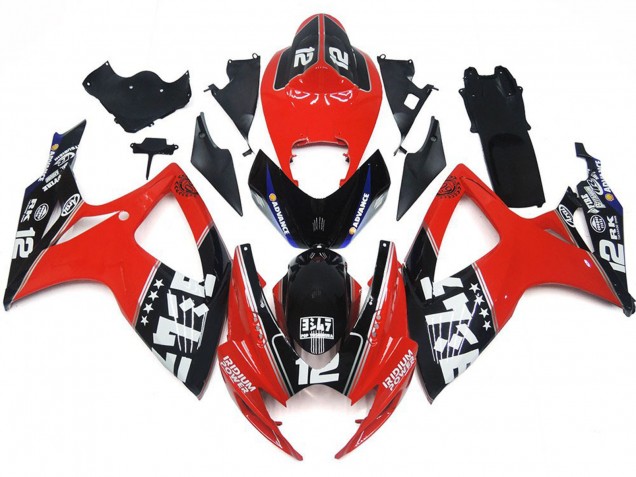 Rabatt Suzuki GSXR 600 / GSXR 750 Motorrad Verkleidung 2006-2007 - Rot Glanzendes Schwarz Weiss