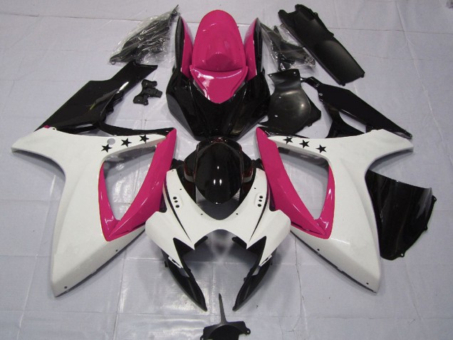 Rabatt Suzuki GSXR 600 / GSXR 750 Motorrad Verkleidung 2006-2007 - Rosa Weiss Glanzendes Schwarz Stern