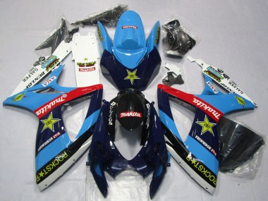 Rabatt Suzuki GSXR 600 / GSXR 750 Motorrad Verkleidung 2006-2007 - Blau Weiss Rot Glanzendes Schwarz RockStar