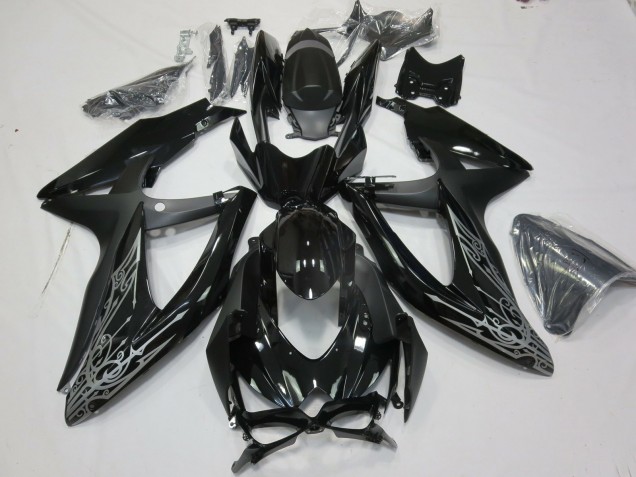 Rabatt Suzuki GSXR 600 / GSXR 750 Motorrad Verkleidung 2008-2010 - Glanzendes Schwarz Silber