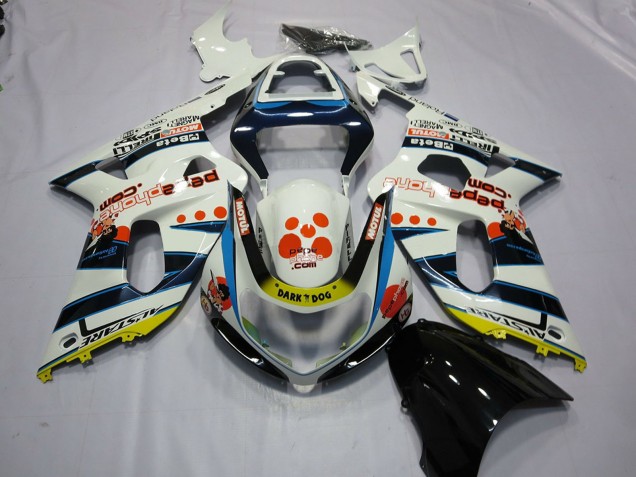 Rabatt Suzuki GSXR 600 / GSXR 750 Motorrad Verkleidung 2001-2003 - Weiss Blau Rot Gelb Spots