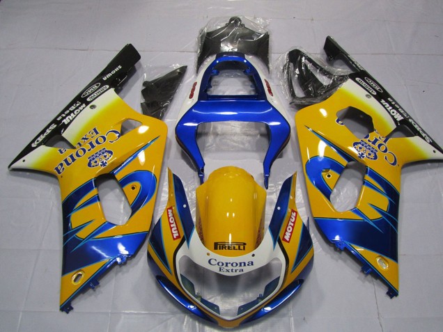 Rabatt Suzuki GSXR 600 / GSXR 750 Motorrad Verkleidung 2001-2003 - Gelb Blau Weiss Corona Motul