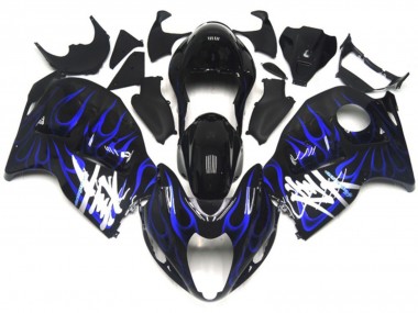 Rabatt Suzuki GSXR 1300 Motorrad Verkleidung 1996-2007 - Glanzendes Schwarz mit Dunkel Blau Flamme