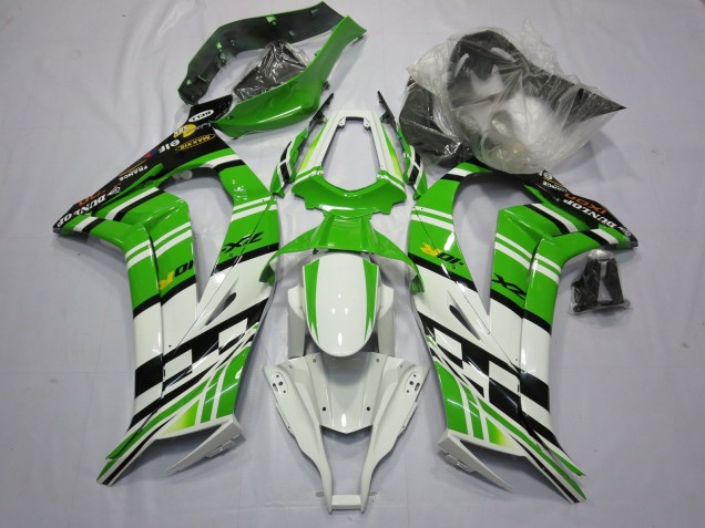 Rabatt Kawasaki ZX10R Motorrad Verkleidung 2011-2015 - Weiss Grun Gelb Schwarz Maxxis Dunlop