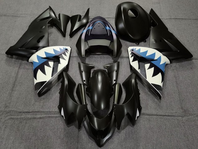 Rabatt Kawasaki ZX10R Motorrad Verkleidung 2004-2005 - Matt Schwarz und Hellblau Hai