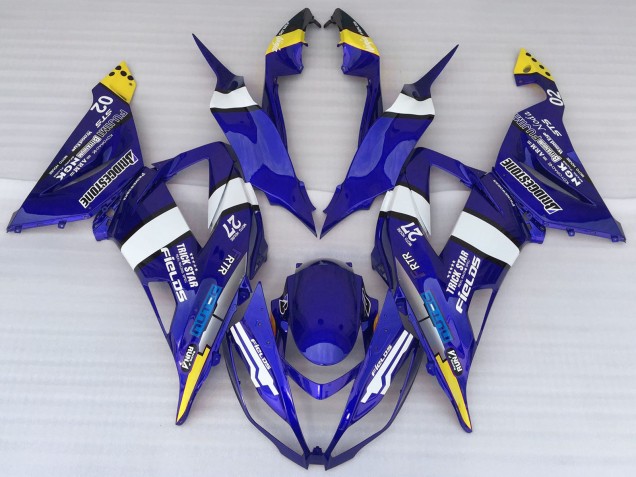 Rabatt Kawasaki ZX6R Motorrad Verkleidung 2013-2018 - Blau Weiss Gelb Trick Star Bridgestone