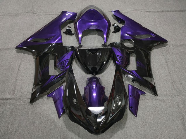 Rabatt Kawasaki ZX6R Motorrad Verkleidung 2005-2006 - Lila Glanzendes Schwarz