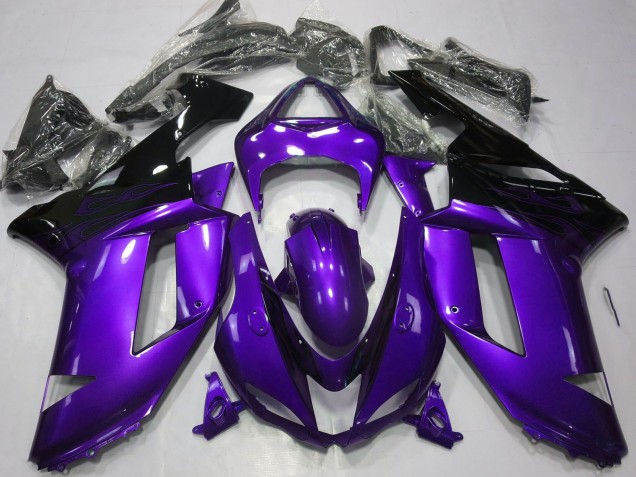 Rabatt Kawasaki ZX6R Motorrad Verkleidung 2007-2008 - Glanzendes Lila Schwarz