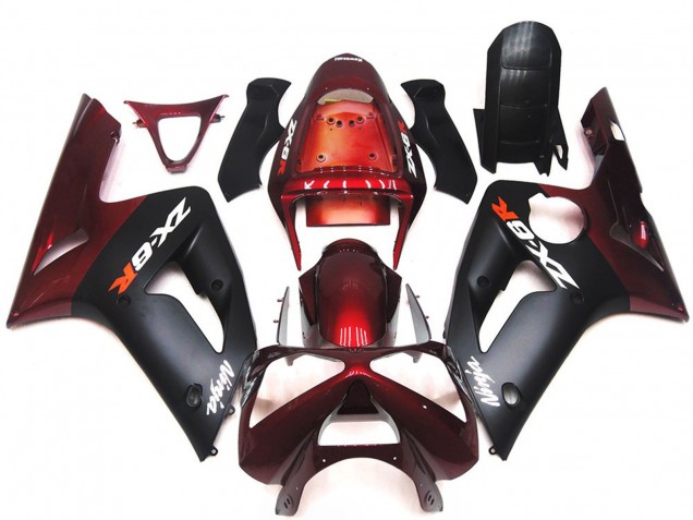 Rabatt Kawasaki ZX6R Motorrad Verkleidung 2003-2004 - Kastanienbraun Rot Matt Schwarz