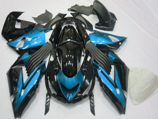 Rabatt Kawasaki ZX14R Motorrad Verkleidung 2006-2011 - Hellblau Glanzendes Schwarz