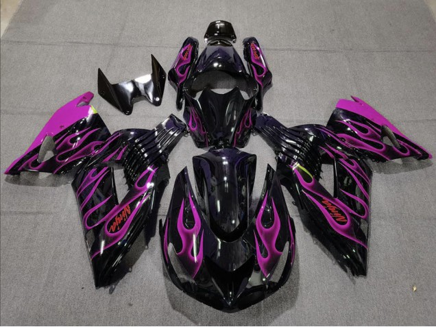 Rabatt Kawasaki ZX14R Motorrad Verkleidung 2006-2011 - Glanzendes Schwarz Lila Flamme