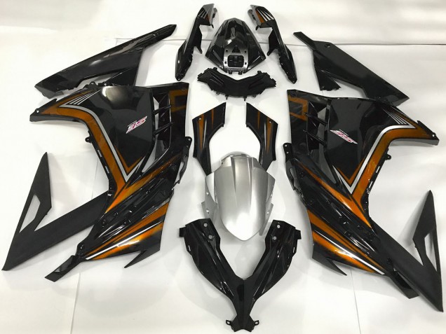 Rabatt Kawasaki Ninja 300 Motorrad Verkleidung 2013-2024 - Glanzendes Schwarz Orange
