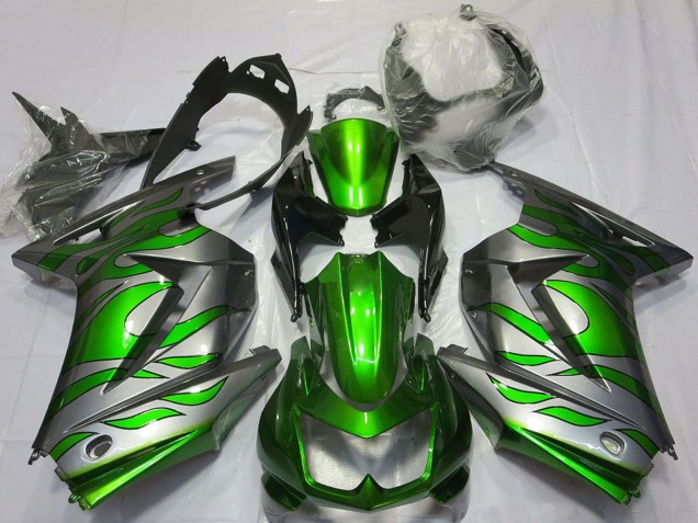 Rabatt Kawasaki Ninja 250 Motorrad Verkleidung 2008-2012 - Silber Grun Flamme