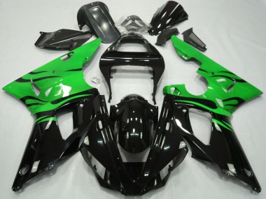 Rabatt Yamaha R1 Motorrad Verkleidung 2000-2001 - Grun Glanzendes Schwarz Flamme
