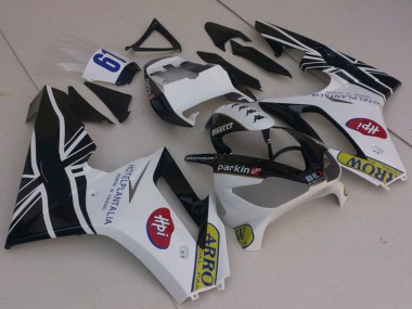 Rabatt Triumph Daytona 675 Motorrad Verkleidung 2006-2008 - Weiss Glanzendes Schwarz mit Flag