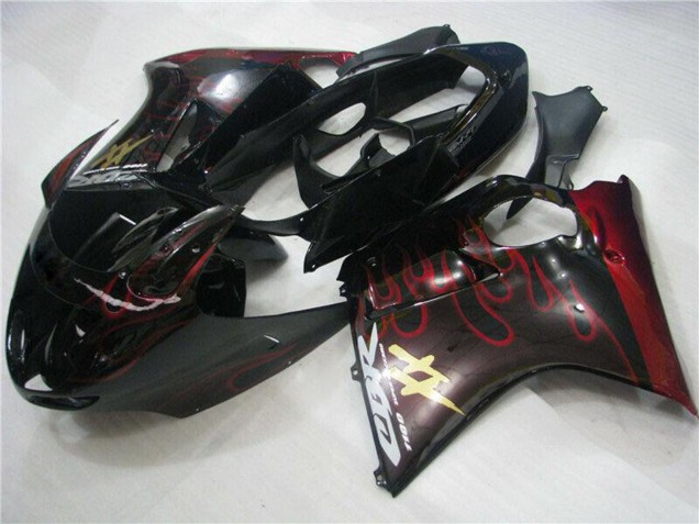 Rabatt Honda CBR1100XX Blackbird Abs Motorrad Verkleidungen 1996-2007 - Glanzendes Schwarz Rot Flamme