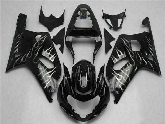 Rabatt Suzuki GSXR 600/750 Motorrad Verkleidung 2001-2003 - Glanzendes Schwarz Silber Flamme