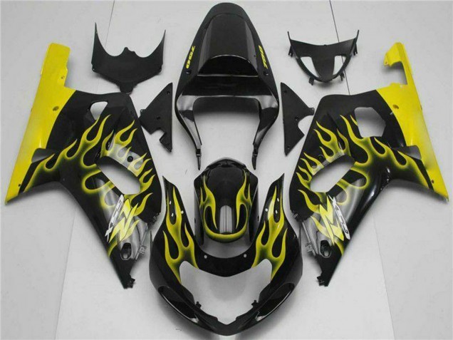 Rabatt Suzuki GSXR 600/750 Motorrad Verkleidung 2001-2003 - Glanzendes Schwarz Gelb Flamme