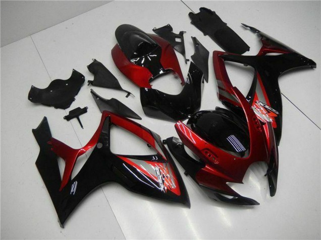 Rabatt Suzuki GSXR 600/750 Motorrad Verkleidung 2006-2007 - Rot Glanzendes Schwarz